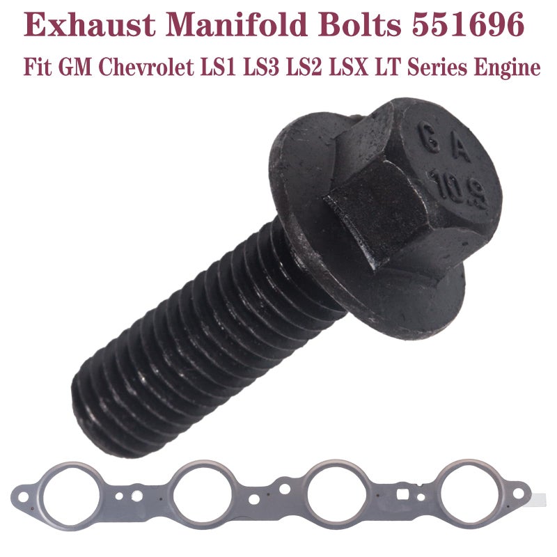 BEONEO 551696 Exhaust Manifold Bolts,Manifold Header Bolts for GM LS1 LS3 LS2 LSX LT series engines 12 PCS for GM 12617944 Exhaust Manifold Gasket - Image 3